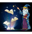 An old wizard holding a book and a wand vector image
