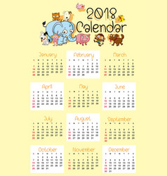 calendar template for 2018 with cute animals vector image