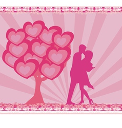 Greeting card with silhouette of romantic couple vector image