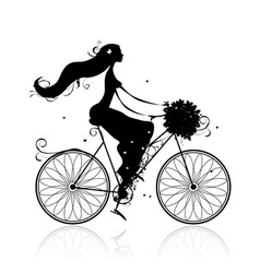 Girl with floral bouquet cycling vector image