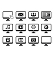 Computer screen black icons set vector image