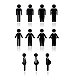 Man and women body type icons - slim fat obese vector image