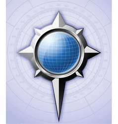 Steel compass rose with blue globe inside it vector image
