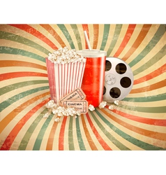 Retro background with Popcorn and a drink vector image