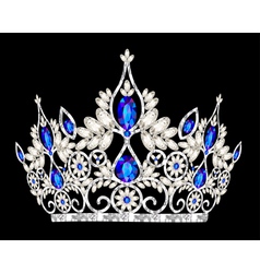 Tiara crown womens wedding with a blue stone vector image