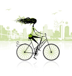 Girl cycling in the city vector image