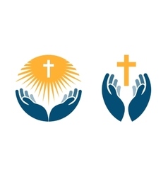 Hands holding Cross icons or symbols Religion vector image