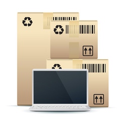 Laptop with cardboard boxes vector image