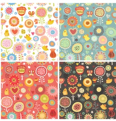 Set Pattern with birds and flowers vector image