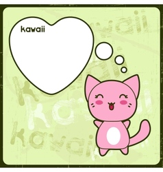 Kawaii card with cute cat on the grunge background vector image