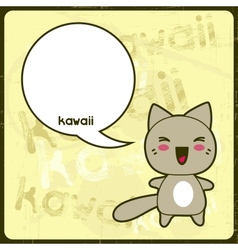 Kawaii card with cute cat on the grunge background vector image