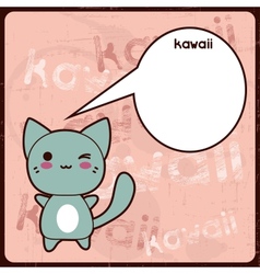 Kawaii card with cute cat on the grunge background vector image