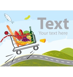 Trolley full of delicious food on the road Trolley full of delicious food on the road vector image
