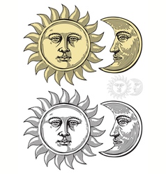 Sun and moon with faces vector image