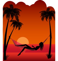 Beautiful girl relaxing in hammock vector image