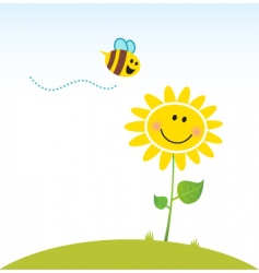Happy yellow flower with bee vector image