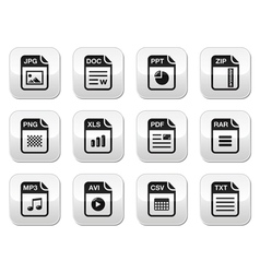 File type black icons on modern grey buttons set vector image