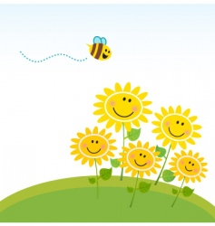Cute honey bee with flowers vector image