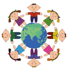 Children standing around earth vector image