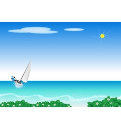 A Small Sail Boat Blasting Through A Sea vector image