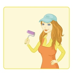 Girl painter with a paint roller vector image