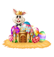 A king bunny with easter eggs vector image