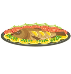 Dish with the baked fish vector image
