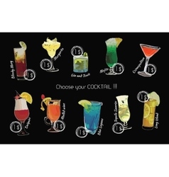 Cocktail set with price on chalk board Template Cocktail set with price on chalk board Template vector image