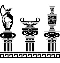 Set of hellenic vases and ionic columns stencils vector image