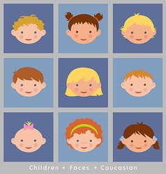 Set cute faces caucasian children flat style vector image