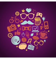 Round concept with trendy hipster icons and signs vector image