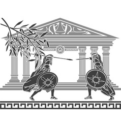 Greek warriors and temple vector image