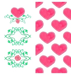 Watercolor set seamless heart pattern and wreaths Watercolor set seamless heart pattern and wreaths vector image