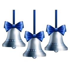 Silver bells with blue ribbon vector image