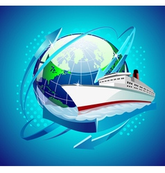 Ship in front of the globe vector image
