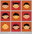 Set cute faces Asian children flat style vector image