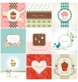 Greeting cards and cupcakes set vector image