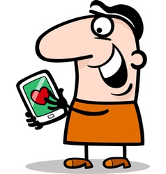 Man with love message on tablet cartoon vector image