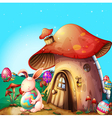Easter eggs hidden near a mushroom-designed house vector image