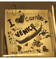 Venice doodles with grunge background vector image