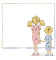 Girl and boy looking at blank board vector image