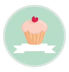 Sweet retro cupcake button with white place vector image