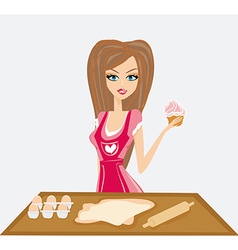 Housewife cooking cake in the kitchen vector image