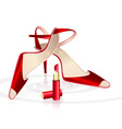 Red womans shoes with lipstick vector image