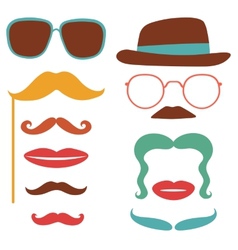 Party set with mustaches lips eyeglasses Party set with mustaches lips eyeglasses vector image