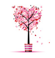 Summer floral tree heart shape in pot vector image