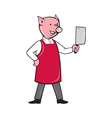 Pig butcher holding meat cleaver knife vector image