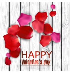 Beautiful colorful rose petals on wooden texture vector image