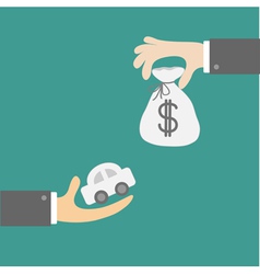 Hands with car and money bag Exchanging concept vector image