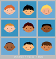 Set cute faces ethnic children boys flat style vector image